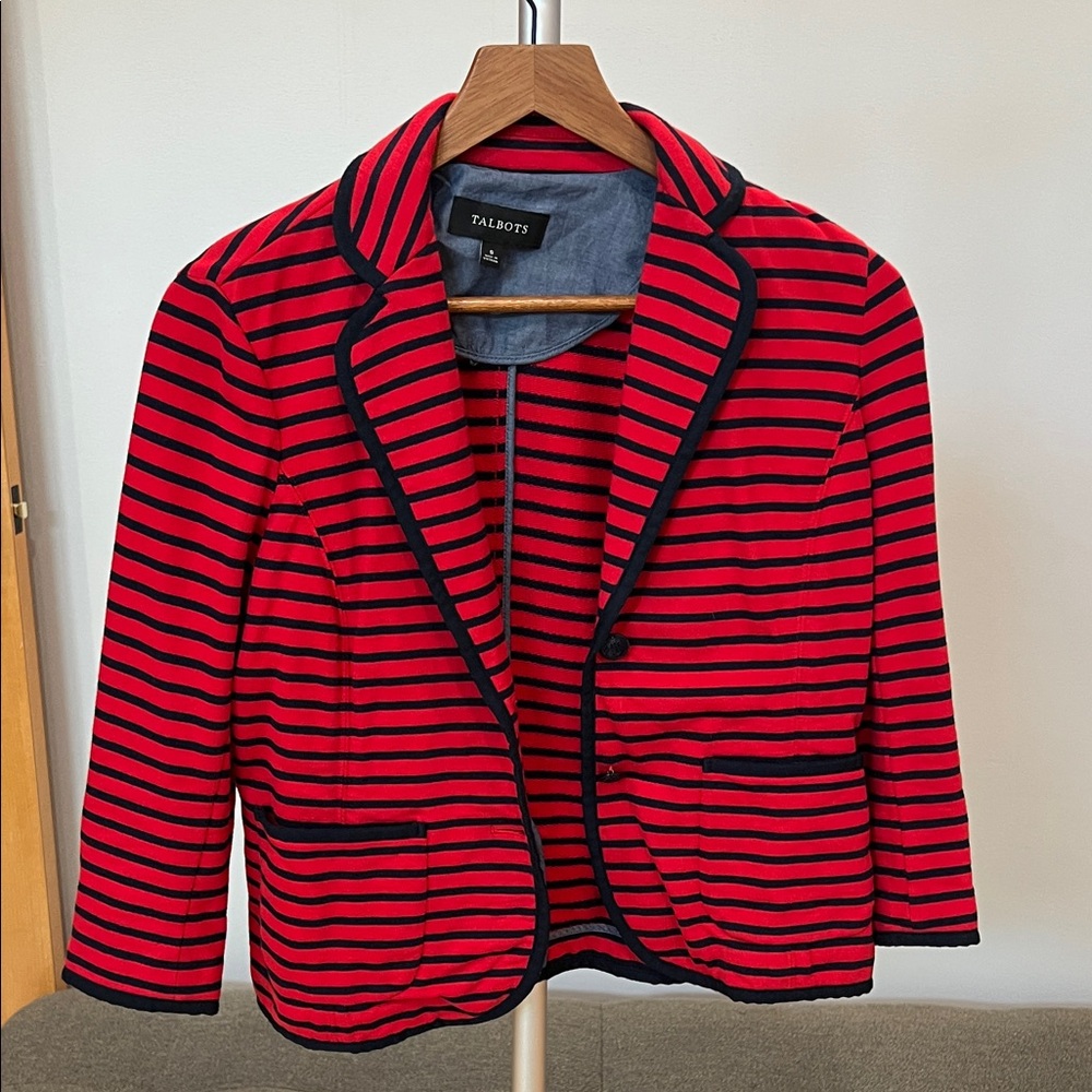 Talbots Women's Red and Navy Striped Blazer